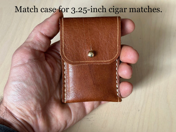 18 Hand-cut Cigar Matches with Leather Match Case - Match Striker on Case - A.M. Aiken