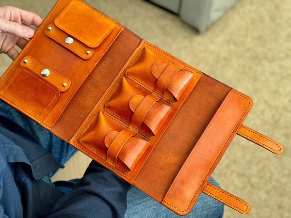Large Cigar and Cigar Accessory Case - Hand Dyed - Stitched By Hand - Personalize with Monogram - Multiple Colors Available - A. M. Aiken
