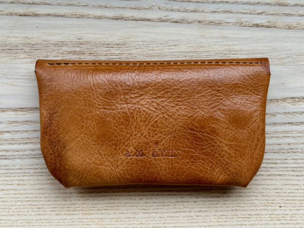 Leather Satin-Lined Pipe Tobacco Pouch - Assembled by hand - Dyed by hand - A.M. Aiken