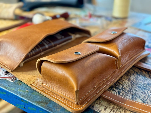 Extra Large Leather Cigar Case with Large Accessory Pockets - Small Boveda Humidor Bag Included with Purchase - Personalize with Monogram - A. M. Aiken