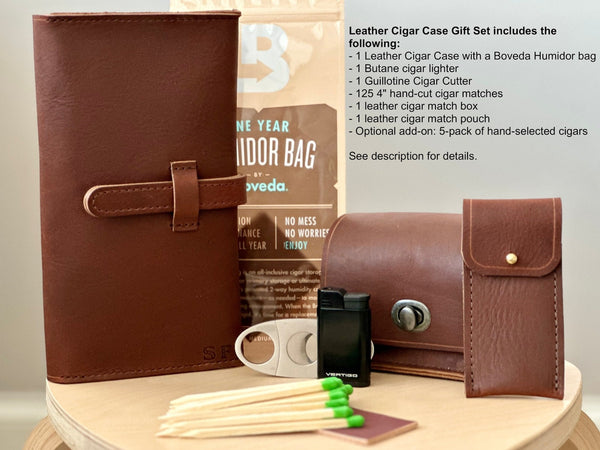 Cigar Gift Set with Leather Cigar Case and Cigar Accessories - A. M. Aiken