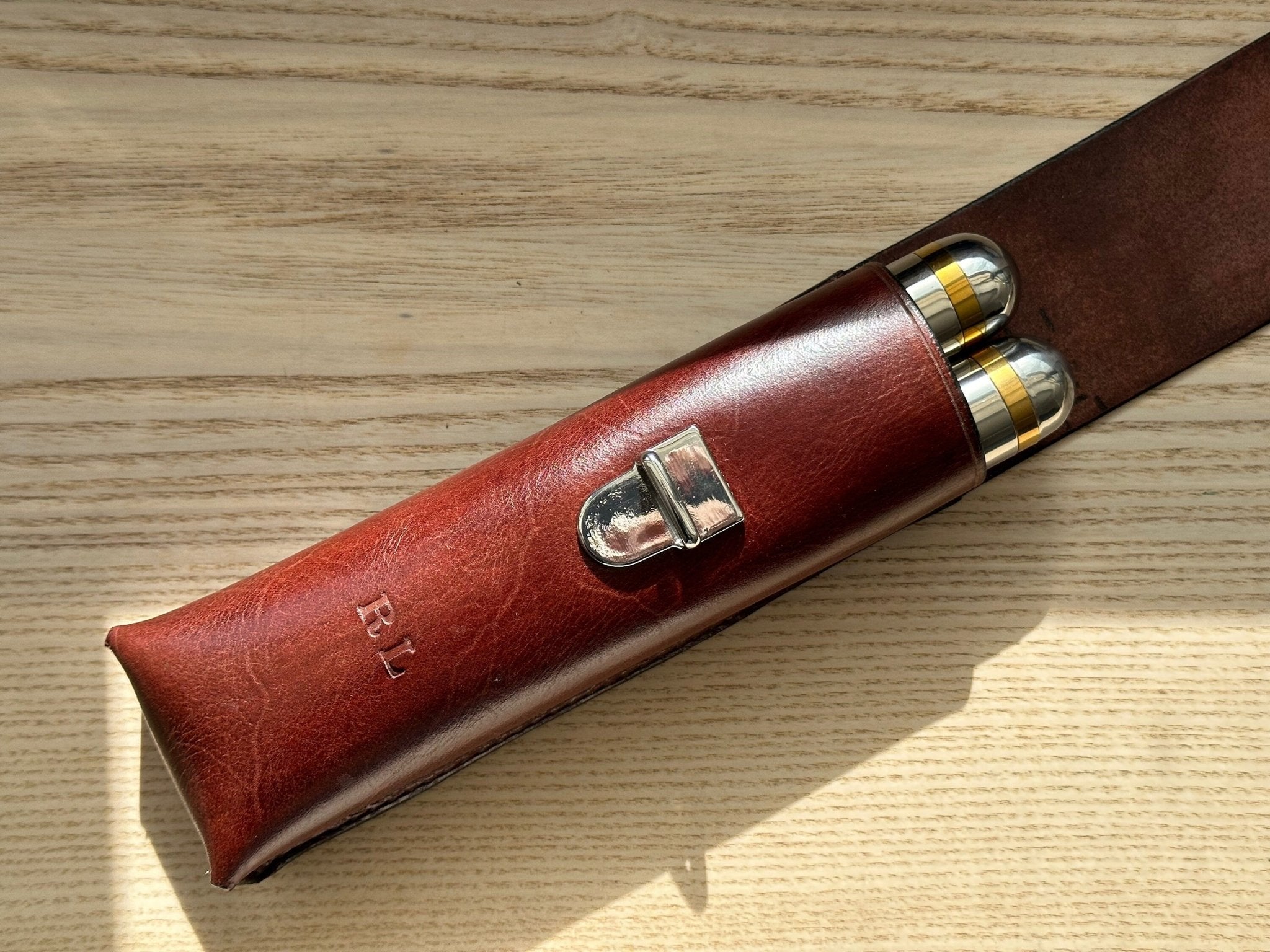 Leather Cigar Case with Cigar Tubes - Handmade Cigar Holder - Personalize with Monogram - A.M. Aiken