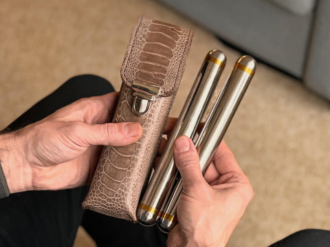 Ostrich Leg Cigar Case with Cigar Tubes - Handmade Cigar Holder - A. M. Aiken
