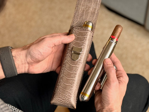 Ostrich Leg Cigar Case with Cigar Tubes - Handmade Cigar Holder - A. M. Aiken
