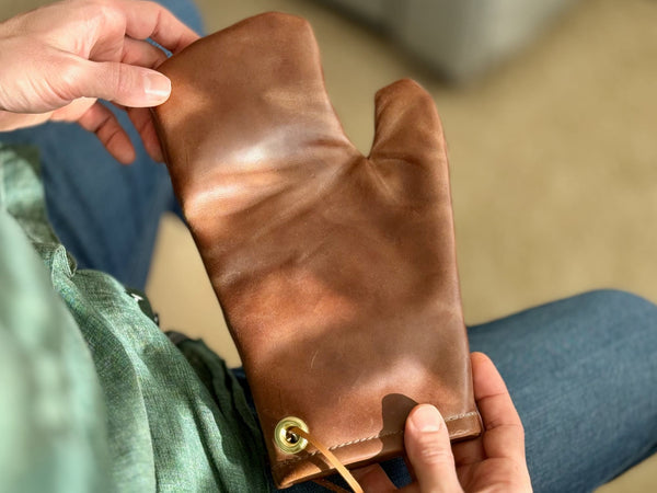 Rustic Leather Oven Mitt - Heat Resistant up to 450 Degrees - A. M. Aiken